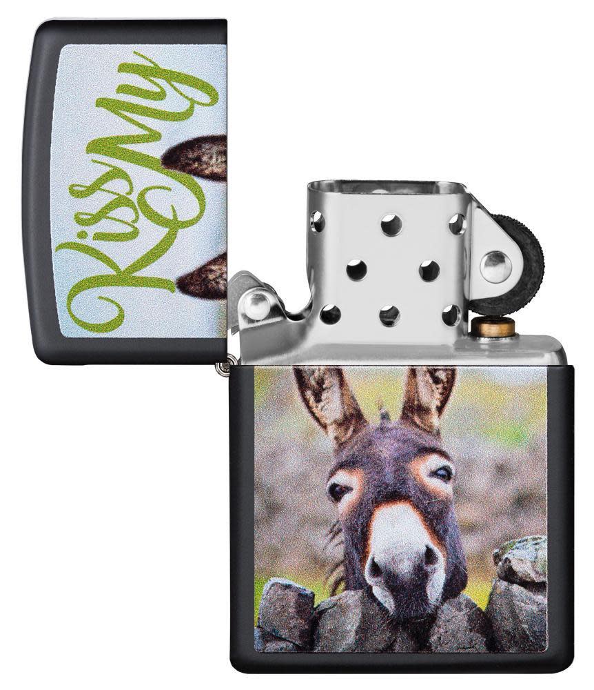 Kiss My Donkey Design Lighter open and unlit