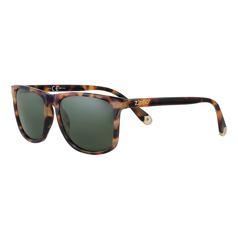 Side view of the Seventy-seven Sunglasses leopard frame and green lenses