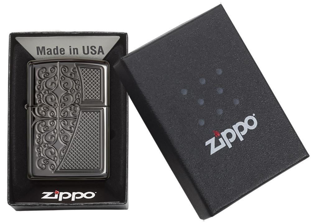 29498, Old Royal Filigree, Deep Carve Engraving, Black Ice Finish, Gold-struck Insert, Armor Case