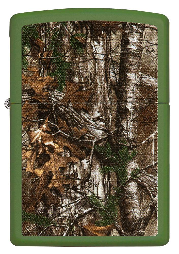 29585 Realtree Camo Design on Green Matte Lighter - Front View