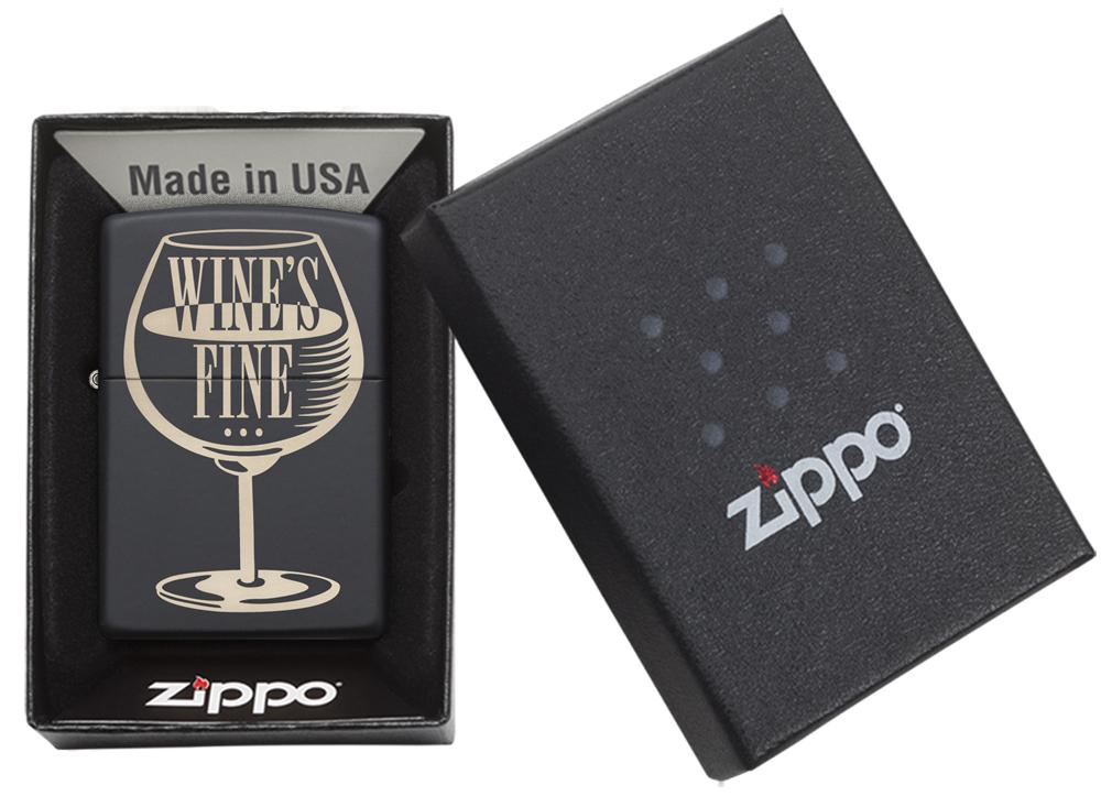29611 "Wine's Fine, Liquor's Quicker" Engraved Bronze Lighter - Packaging