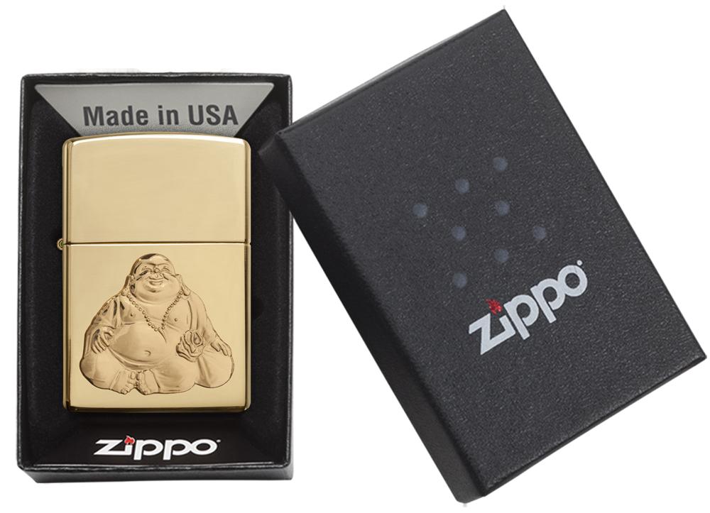 29626, Golden Laughing Buddha, Emblem Attached, High Polish Chrome Finish, Classic Case