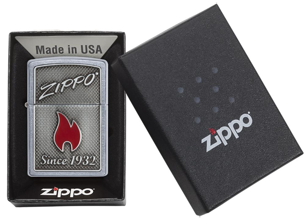 29650 Zippo Flame Since 1932 Emblem Design on a Street Chrome Lighter - Packaging