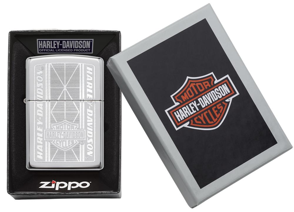 29655 - Harley-Davidson® Chrome Geometric Engraved Lighter, Packaging