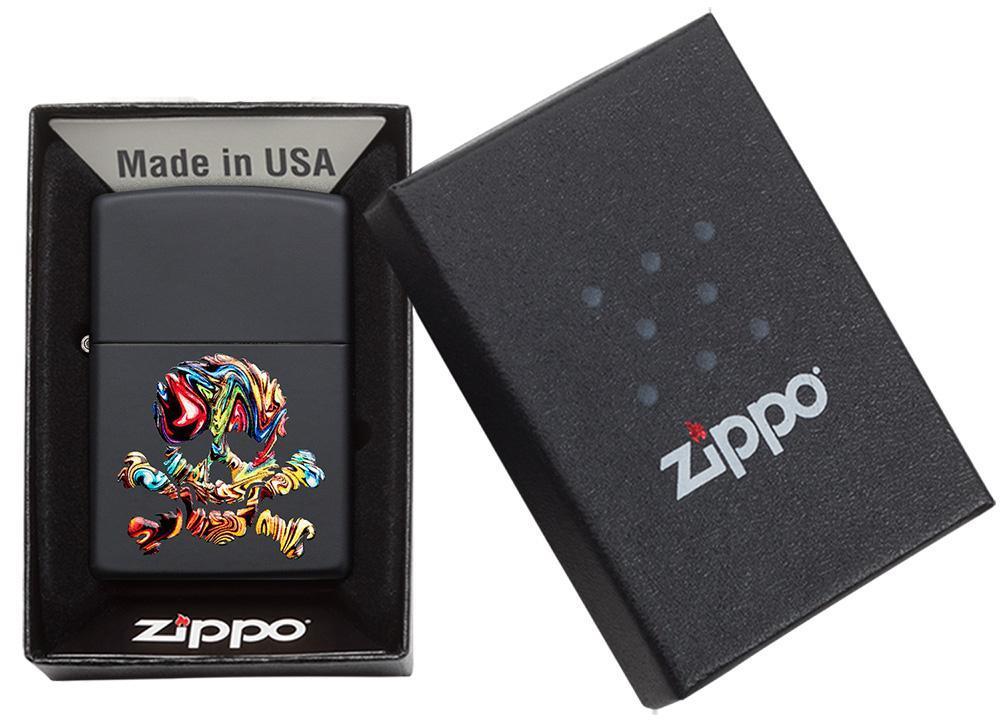 Skull Textured Black Matte windproof lighter in packaging