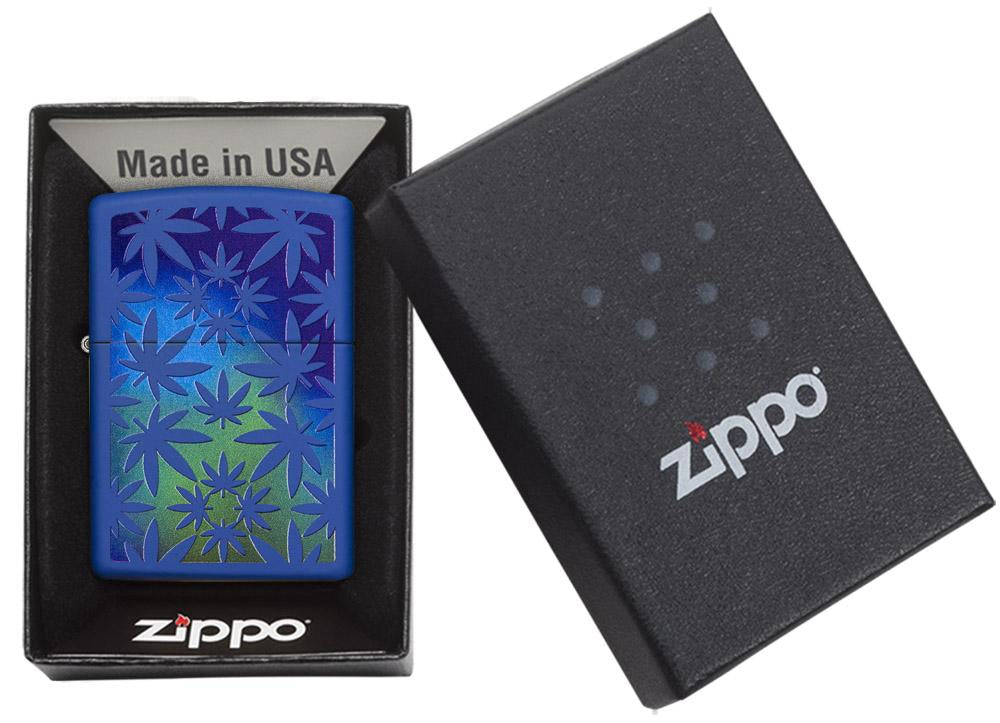 Marijuana Design Royal Blue Matte Windproof Lighter