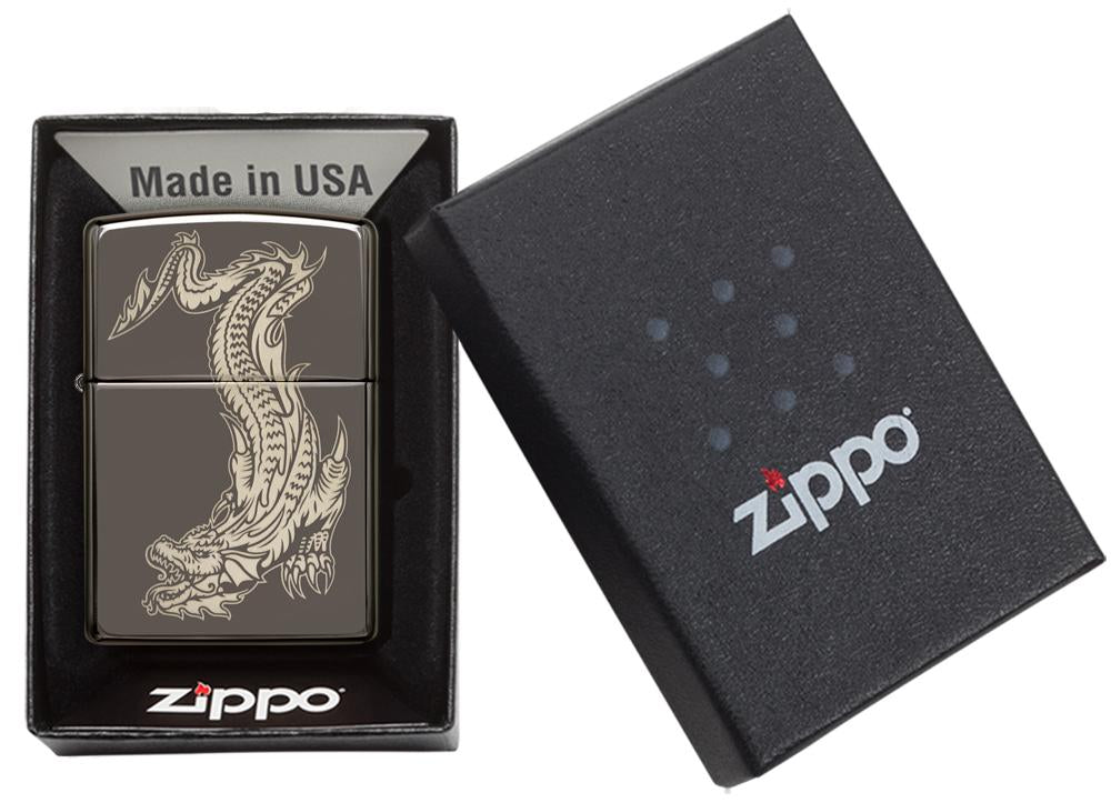 Dragon And Tiger Black Ice Laser Engrave Windproof Lighter