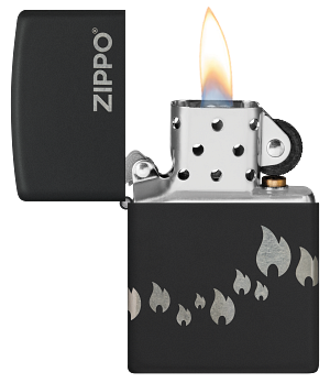 Classic Black Matte with Zippo Logo & Flame 360°