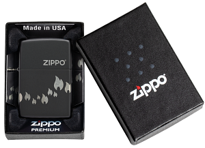 Classic Black Matte with Zippo Logo & Flame 360°