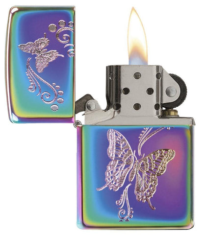 Butterfly Multi Color Lighter open and lit
