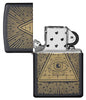 Eye of Providence Black Matte Design Windproof Lighter with its lid open and unlit
