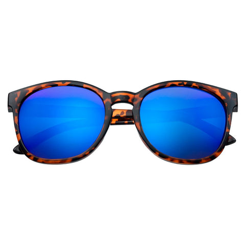 Front view of the Blue Flash Full Frame Sunglasses with patterned rim