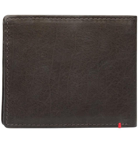 Back of mocha leather Wallet With Anchor Metal Plate - ID Window