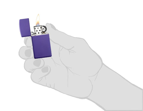 Slim Purple Matte Windproof Lighter lit in hand