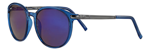 Side view of the Transparent Fifty-nine Sunglasses blue frame and lenses