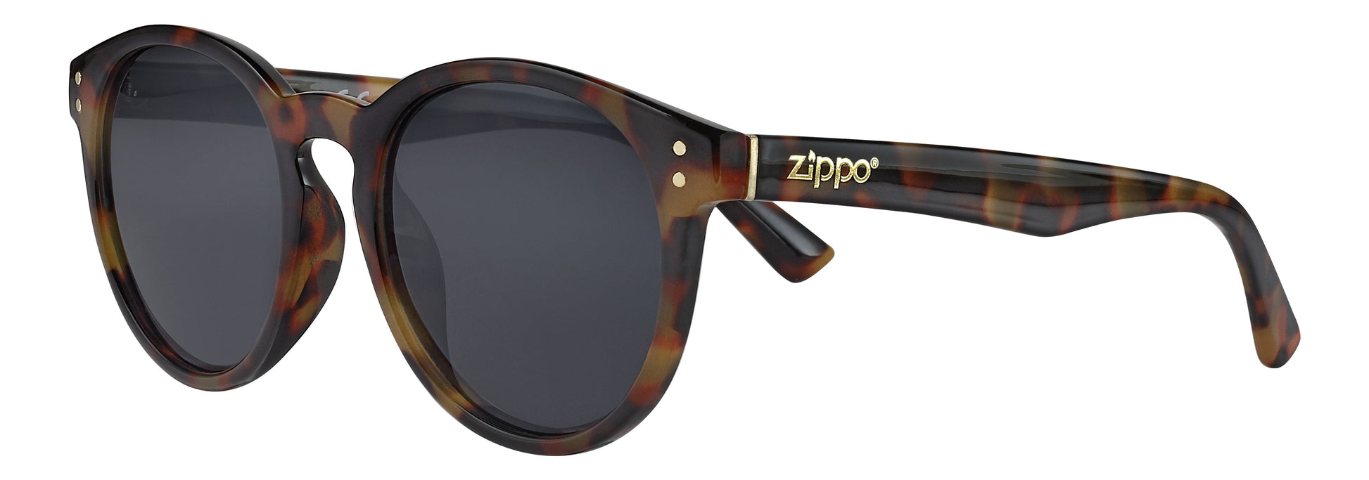 Side view of the Panto Sixty-five Sunglasses leopard frame and grey lenses