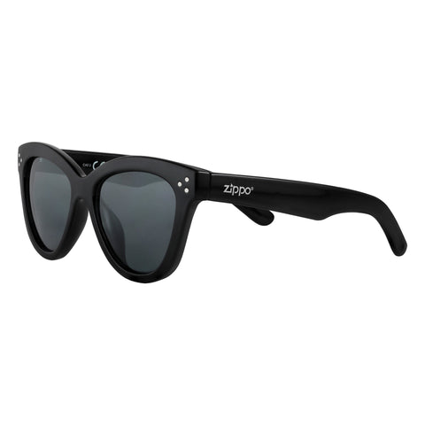 Side view of the Eighty-five Sunglasses black frame and lenses