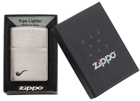 200PL, Brushed Chrome Pipe Lighter with Black Pipe Corner Symbol