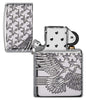 Patriotic Design High Polish Chrome Windproof Lighter with its lid open and unlit