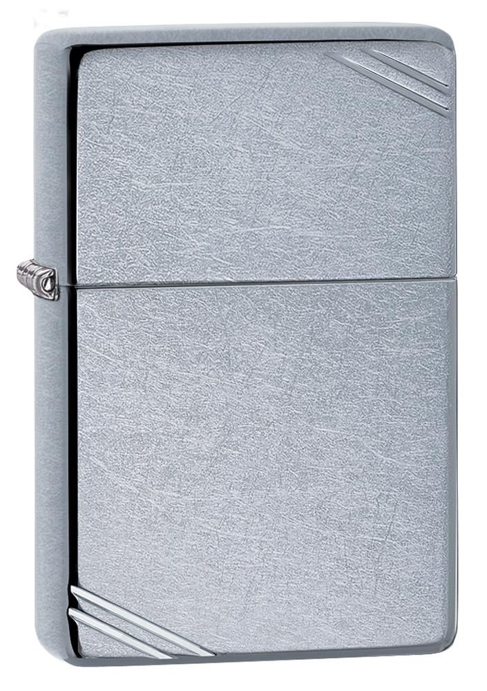 267, Zippo Lighter with Decorative Slashes, Street Chrome Finish, and Vintage Case