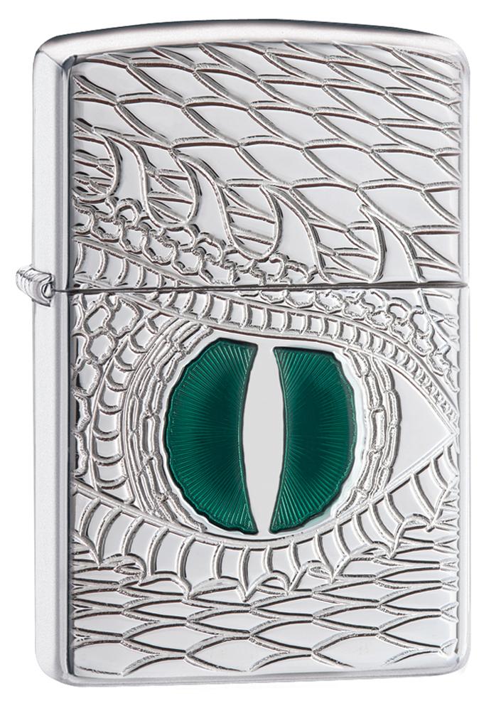 28807, Green Dragon Eye, Deep Carve, Epoxy Inlay, High Polish Chrome, Armor Case