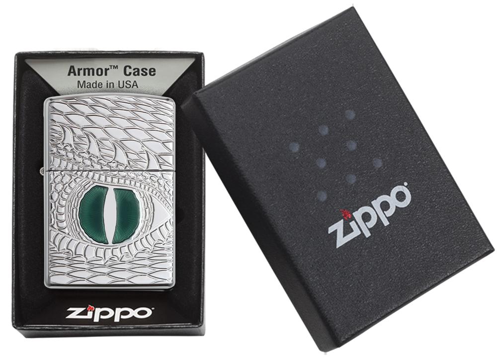 28807, Green Dragon Eye, Deep Carve, Epoxy Inlay, High Polish Chrome, Armor Case