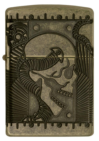 29268, Steampunk Skull, Deep Carve Engraving, Antique Brass Finish, Armor Case
