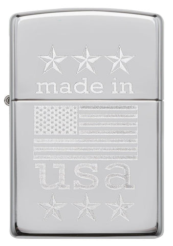 29430, Made in USA Flag & Stars, Lustre Engraving, High Polish Chrome Finish, Classic Case