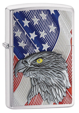 29508, USA Flag with Eagle Emblem, Color Image on Brushed Chrome Finish