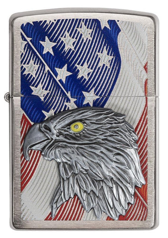 29508, USA Flag with Eagle Emblem, Color Image on Brushed Chrome Finish