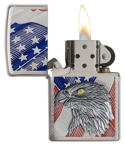 29508, USA Flag with Eagle Emblem, Color Image on Brushed Chrome Finish