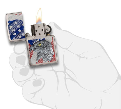 29508, USA Flag with Eagle Emblem, Color Image on Brushed Chrome Finish