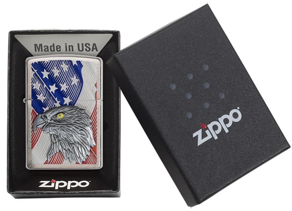 29508, USA Flag with Eagle Emblem, Color Image on Brushed Chrome Finish