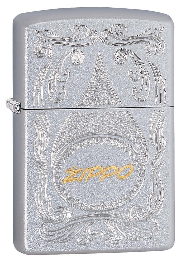 29512, Zippo Script, Auto Two Tone Engraving on Satin Chrome Finish