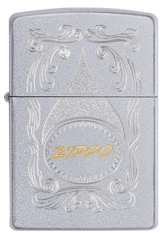 29512, Zippo Script, Auto Two Tone Engraving on Satin Chrome Finish