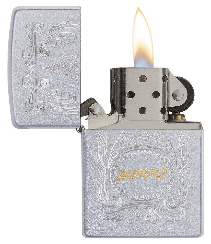 29512, Zippo Script, Auto Two Tone Engraving on Satin Chrome Finish