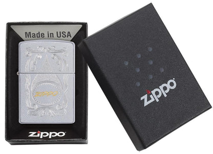 29512, Zippo Script, Auto Two Tone Engraving on Satin Chrome Finish