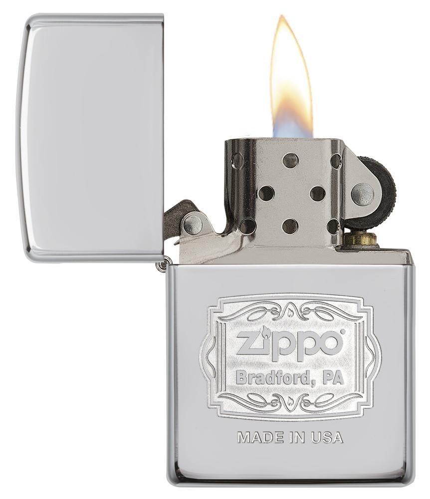 29521, Zippo Bradford, Pa., Double Lustre Engraving on High Polish Chrome Finish