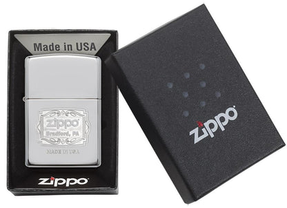 29521, Zippo Bradford, Pa., Double Lustre Engraving on High Polish Chrome Finish