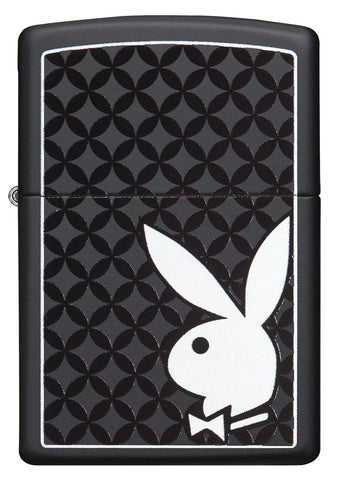 29578 White Playboy Bunny on Black Matte Lighter- Front View