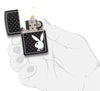29578 White Playboy Bunny on Black Matte Lighter - In Hand, Open Lit