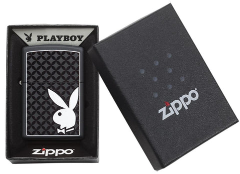 29578 White Playboy Bunny on Black Matte Lighter - Packaging
