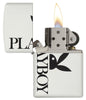 29579 Playboy Black Bunny on White Matte Lighter - Open Lit