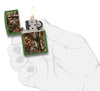 29585 Realtree Camo Design on Green Matte Lighter - In Hand, Open Lit