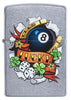 29604 8-Ball, Clovers, Horseshoe, Dice, "Lucky" Tattoo Design on Street Chrome Lighter - Front View