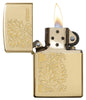 29609 Golden Paisley Zippo Design on a High Polish Brass Lighter - Open Lit