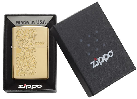 29609 Golden Paisley Zippo Design on a High Polish Brass Lighter - Packaging