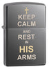 29610 "Keep Calm and Rest in His Arms" Saying on a Black Matte Lighter
