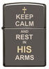 29610 "Keep Calm and Rest in His Arms" Saying on a Black Matte Lighter - Front View