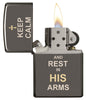 29610 "Keep Calm and Rest in His Arms" Saying on a Black Matte Lighter - Open Lit